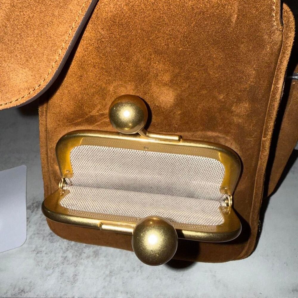 Coach Turnlock Haversack Bag Brown Suede - Picture 7 of 8